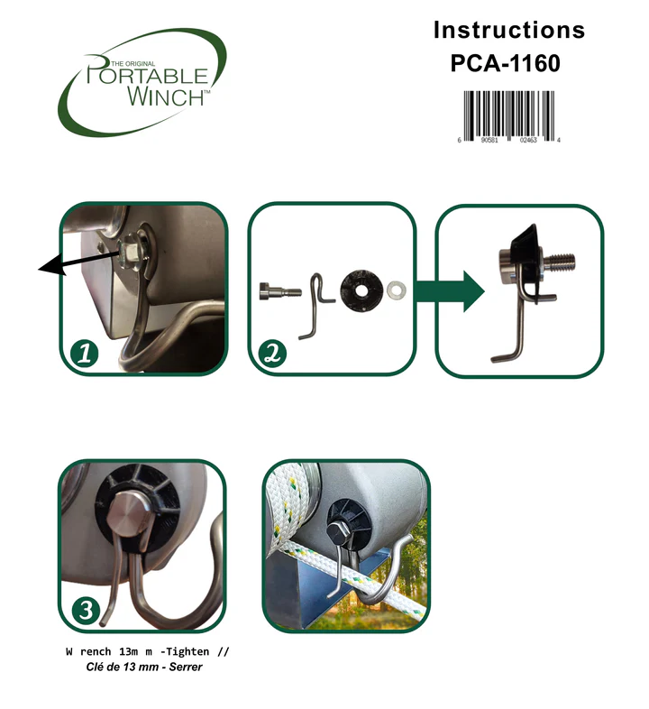 Portable Winch Updated Replacement Rope Entry Hook w/Tension Rod