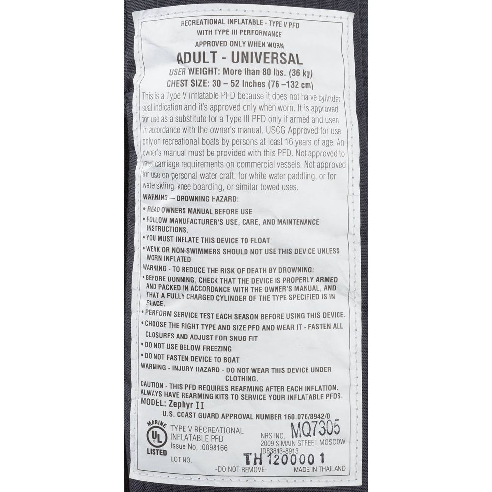 NRS Zephyr Inflatable PFD
