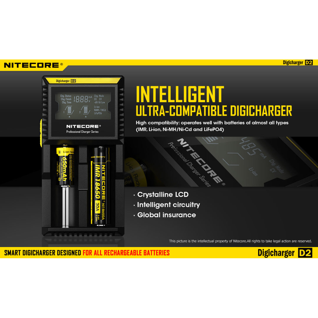 Nitecore D2 Digicharger Universal Charger 18650 RCR123A 17650 17670 14500 AA AAA