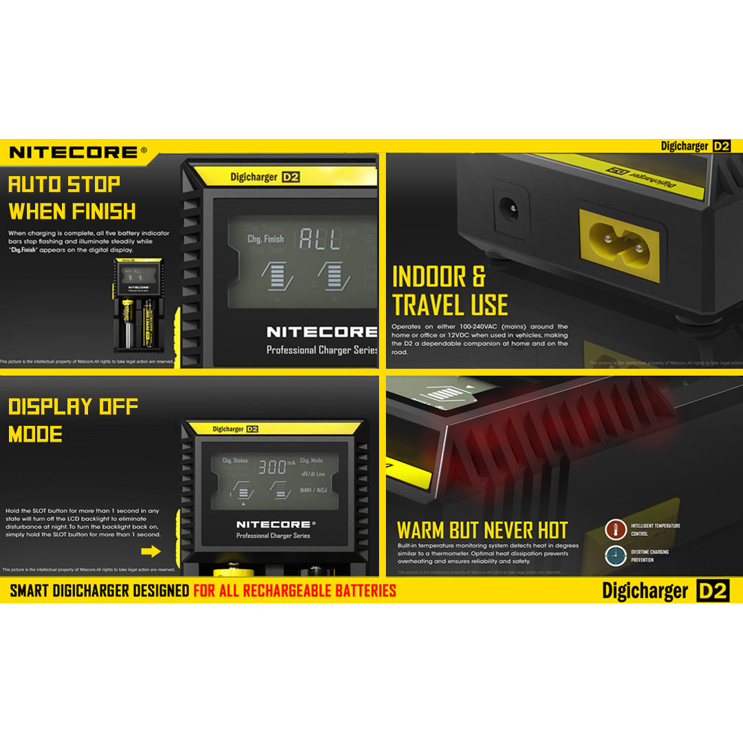 Nitecore D2 Digicharger Universal Charger 18650 RCR123A 17650 17670 14500 AA AAA