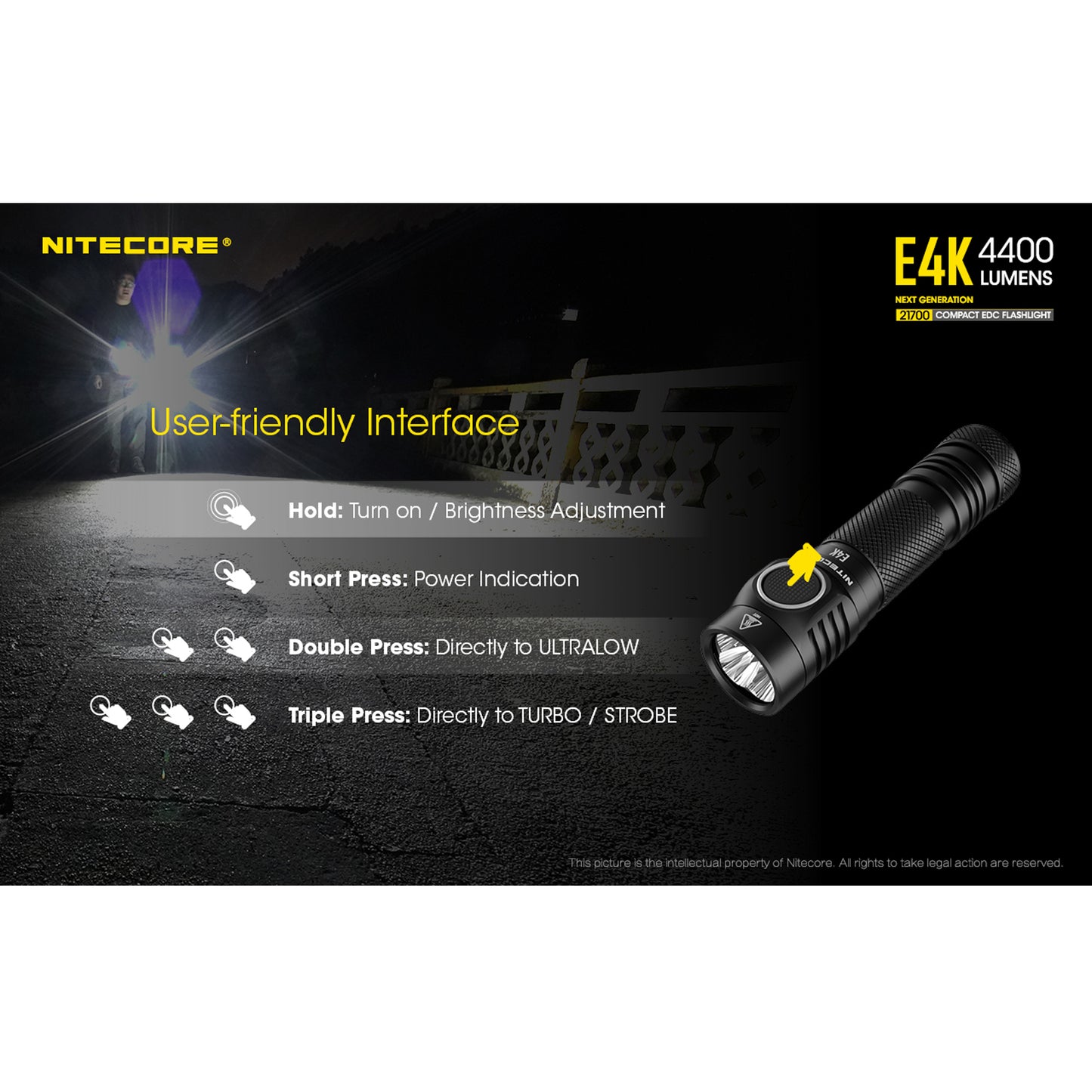Nitecore E4K 4400 Lumens EDC Flashlight with 5000mAh USB-C Battery