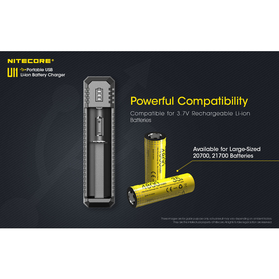 Nitecore UI1 Single-Slot Intelligent USB Lithium-ion Battery Charger for 18650, 18350, 20700, 21700 etc