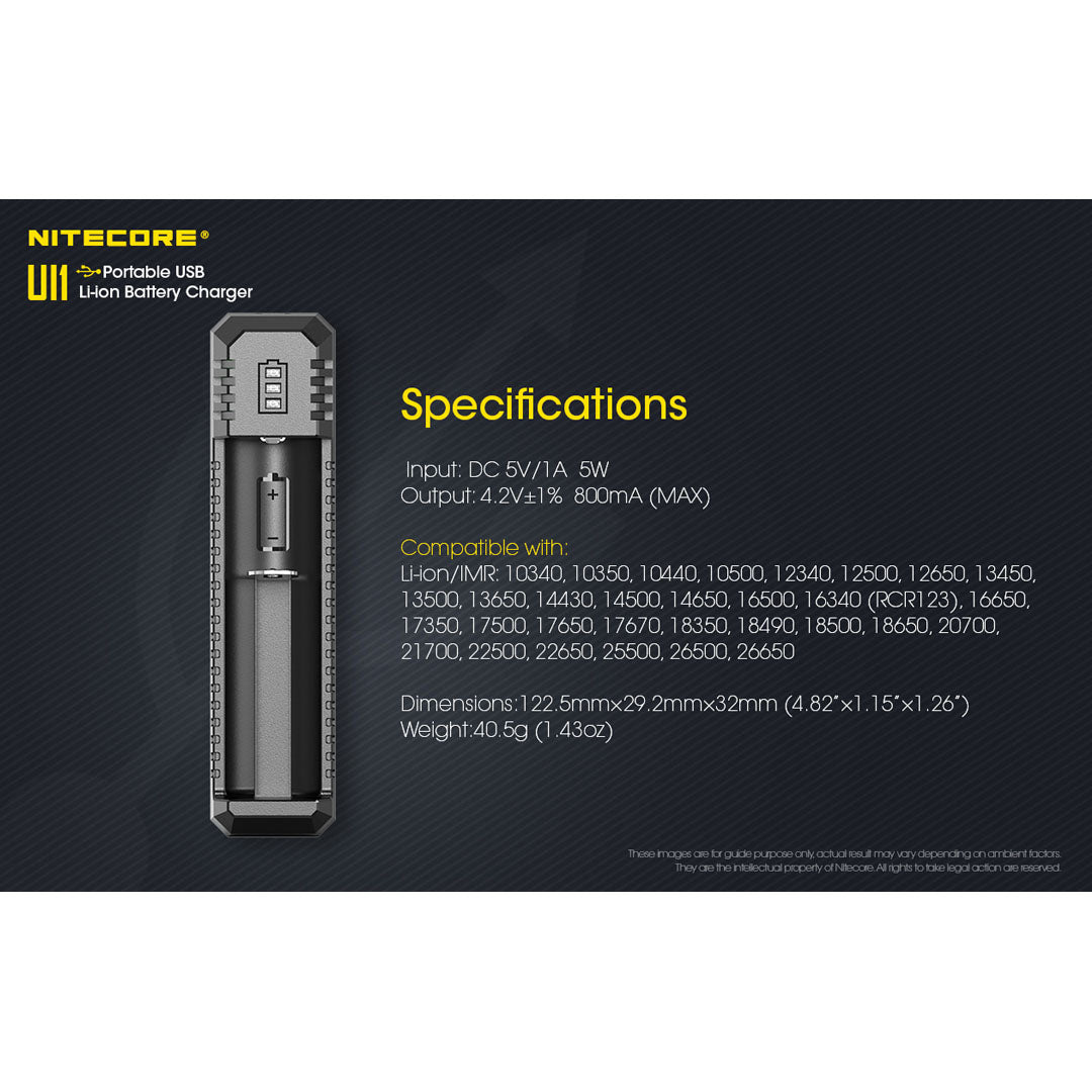 Nitecore UI1 Single-Slot Intelligent USB Lithium-ion Battery Charger for 18650, 18350, 20700, 21700 etc