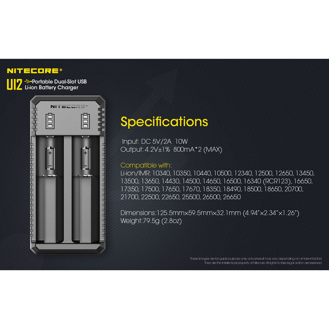 Nitecore UI2 Dual-Slot Intelligent USB Lithium-ion Battery Charger for 18650, 18350, 20700, 21700 etc