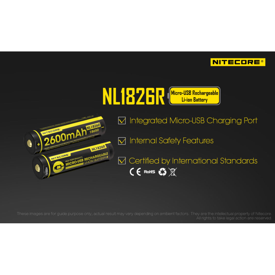 Nitecore NL1826R 2600mAh USB Rechargeable 18650 Battery