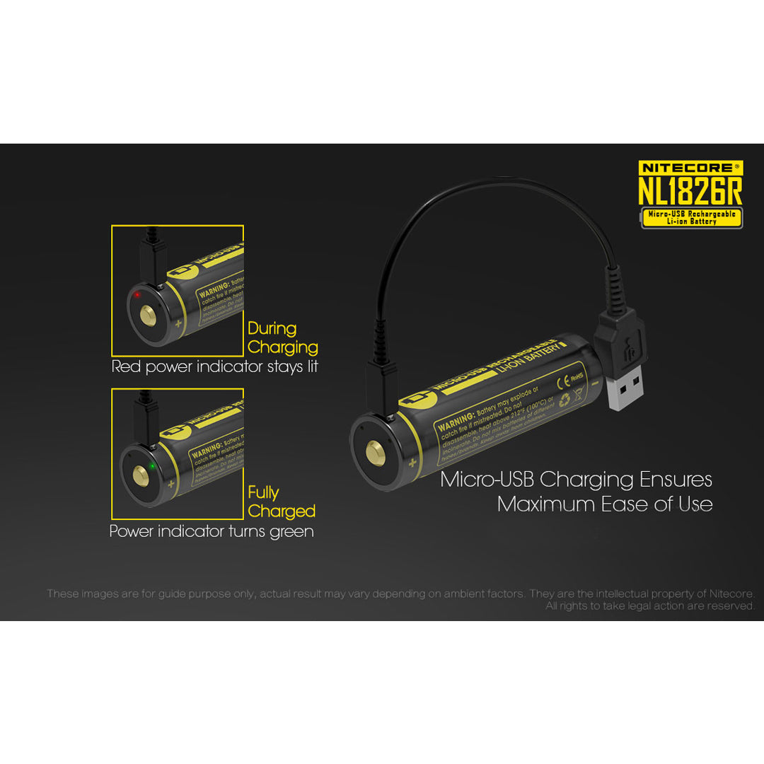 Nitecore NL1826R 2600mAh USB Rechargeable 18650 Battery