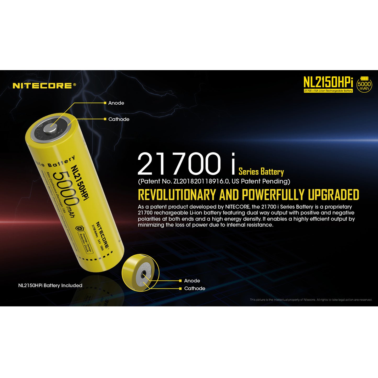 Nitecore NL2150HPi >15A 5000mAh 21700 Rechargeable Battery