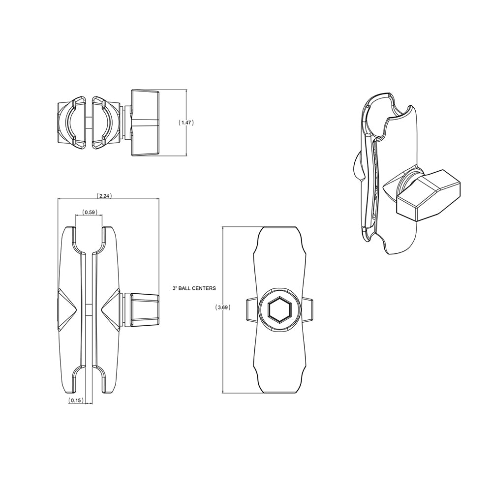 RAM Mount Double Socket Arm f/1" Ball RAM-B-201U