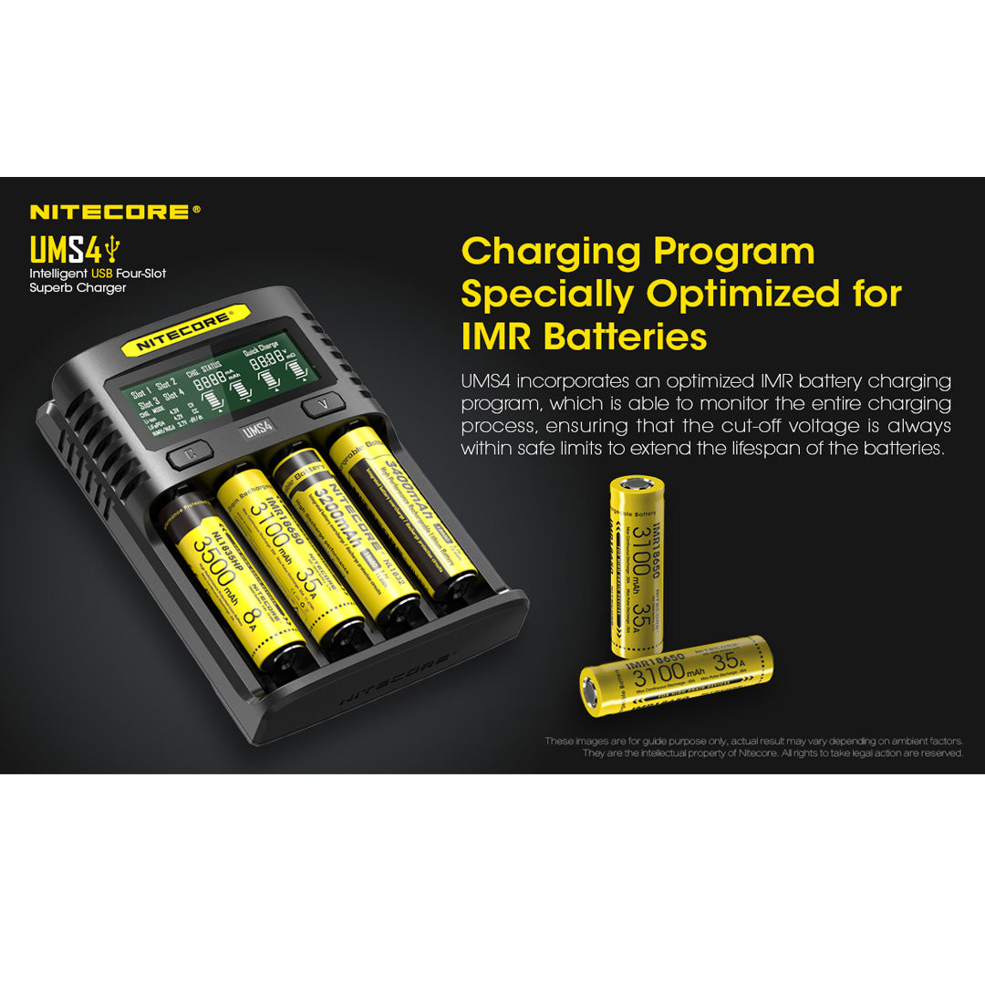 Nitecore UMS4 Four Slot USB Fast Charger for 18650 and 21700 Batteries