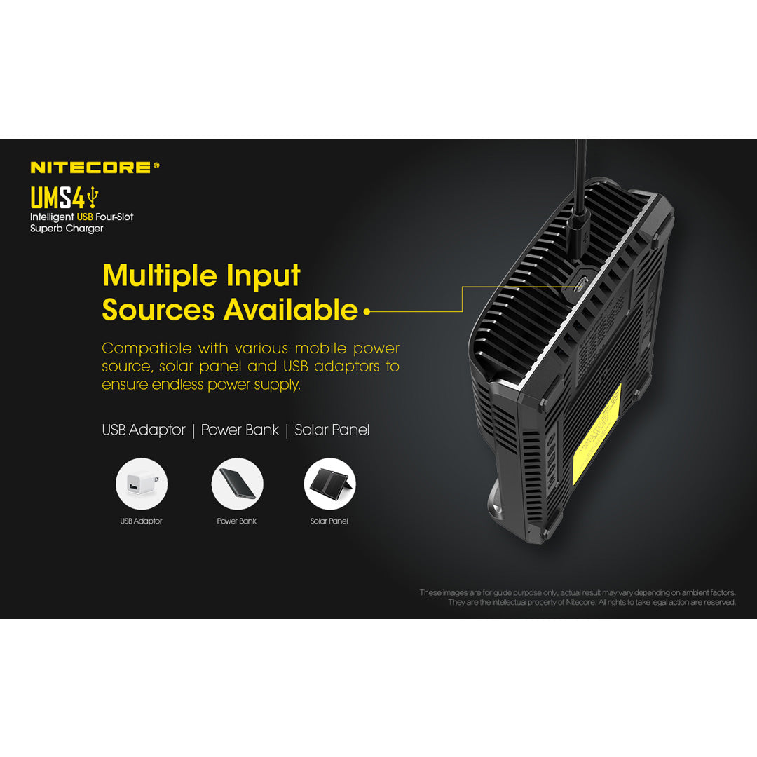 Nitecore UMS4 Four Slot USB Fast Charger for 18650 and 21700 Batteries