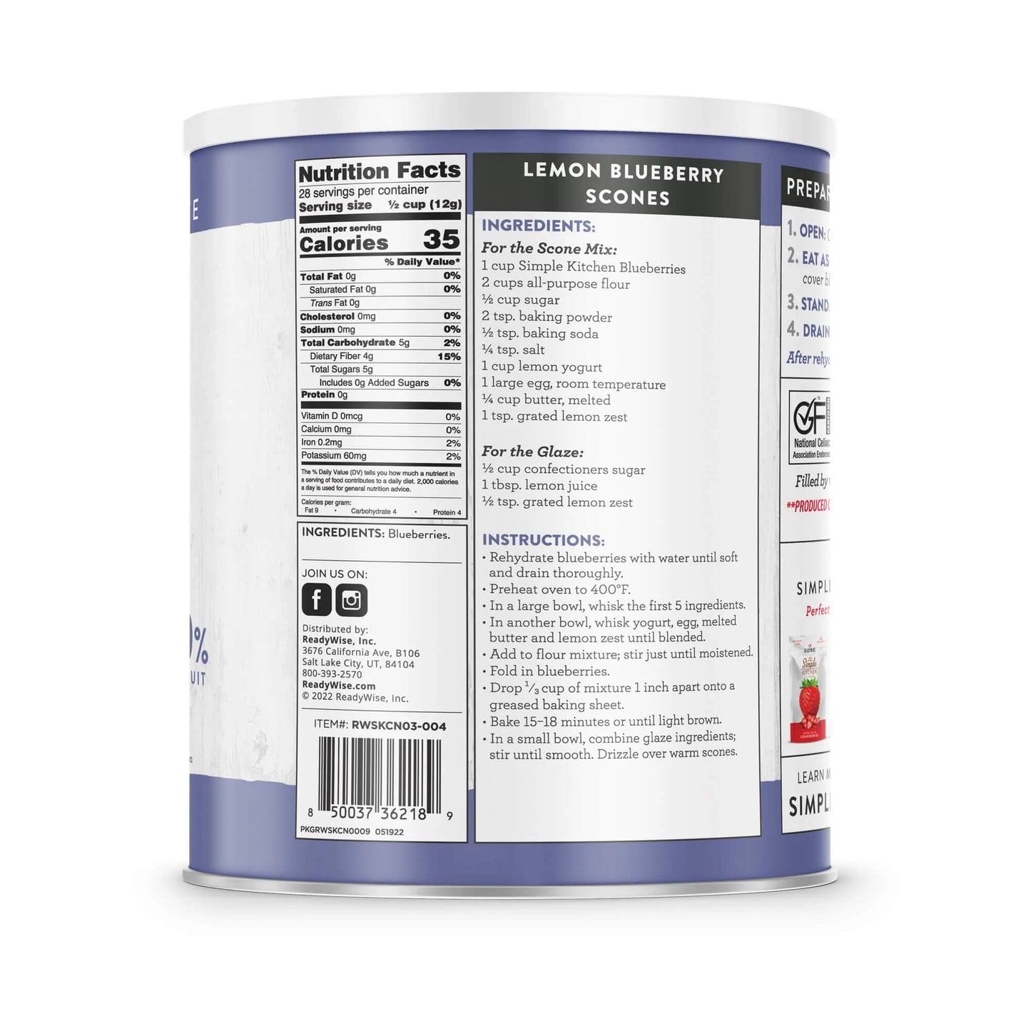 Freeze-Dried Whole Blueberries - 28 Serving #10 Can