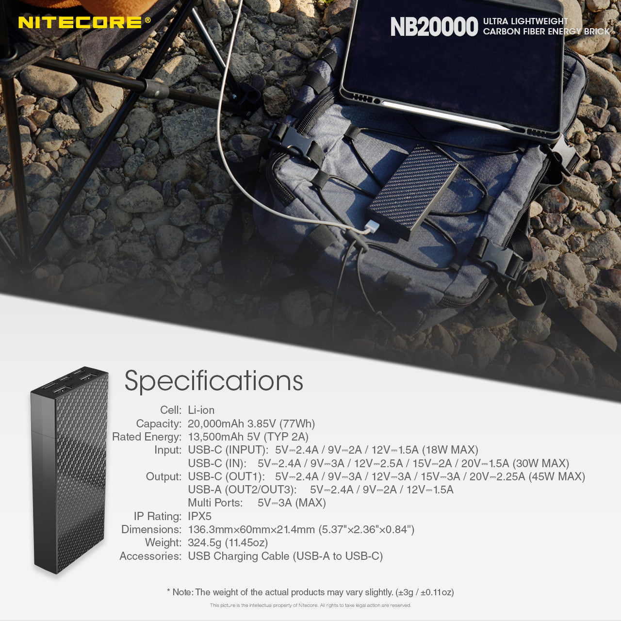 Nitecore NB20000 QC USB & USB-C 4 Port 20,000 mah Power Bank (REV.2)