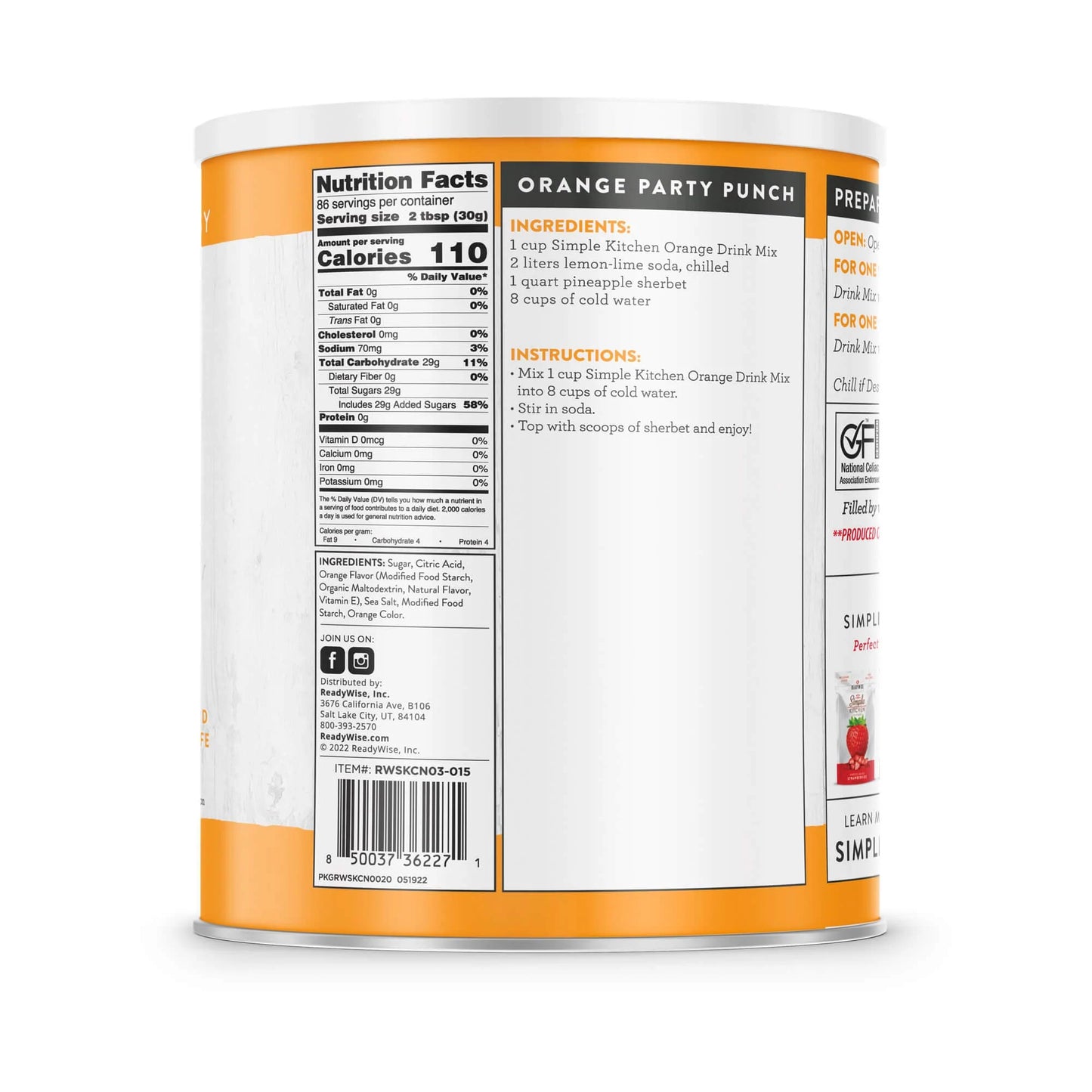 Orange Drink Mix- 86 Serving #10 Can