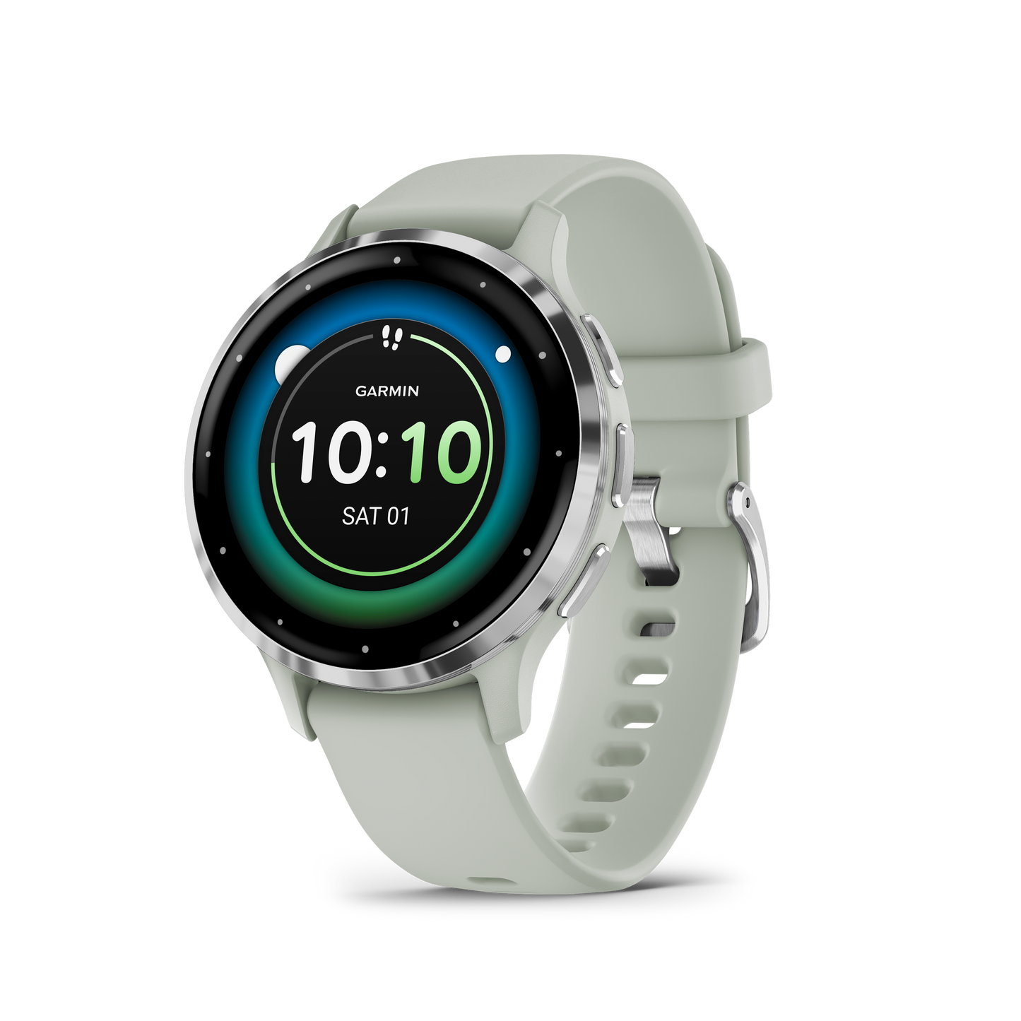 Garmin Venu® 3S, Silver Stainless Steel Bezel with Sage Gray Case and Silicone Band