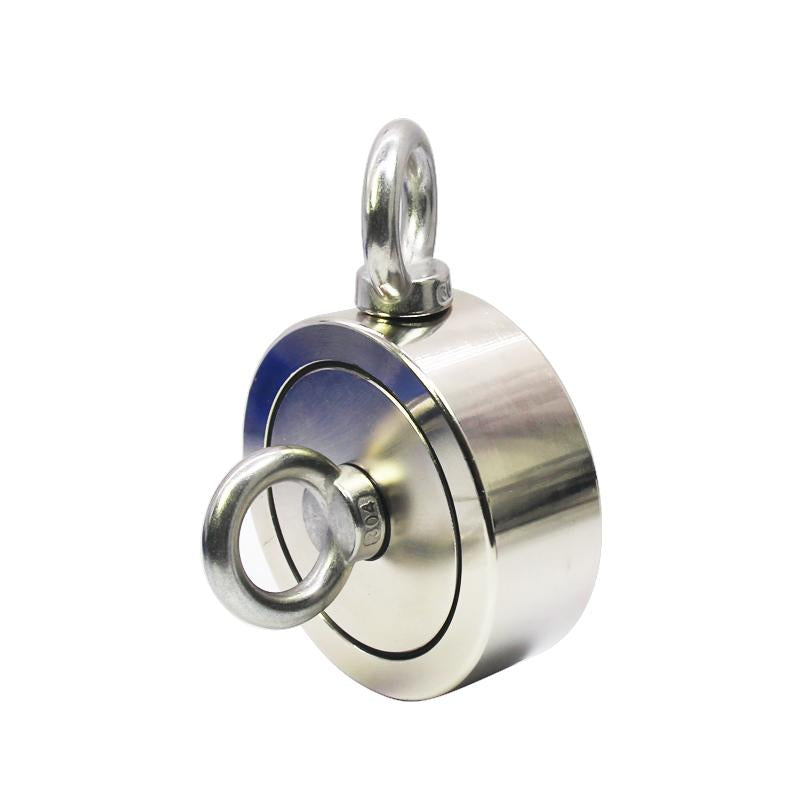 Brute Magnetics 1,200 lbs (combined) Pulling Force Double Sided Round Neodymium Magnet with Eyebolt, 3.70 inch Diameter 94DS