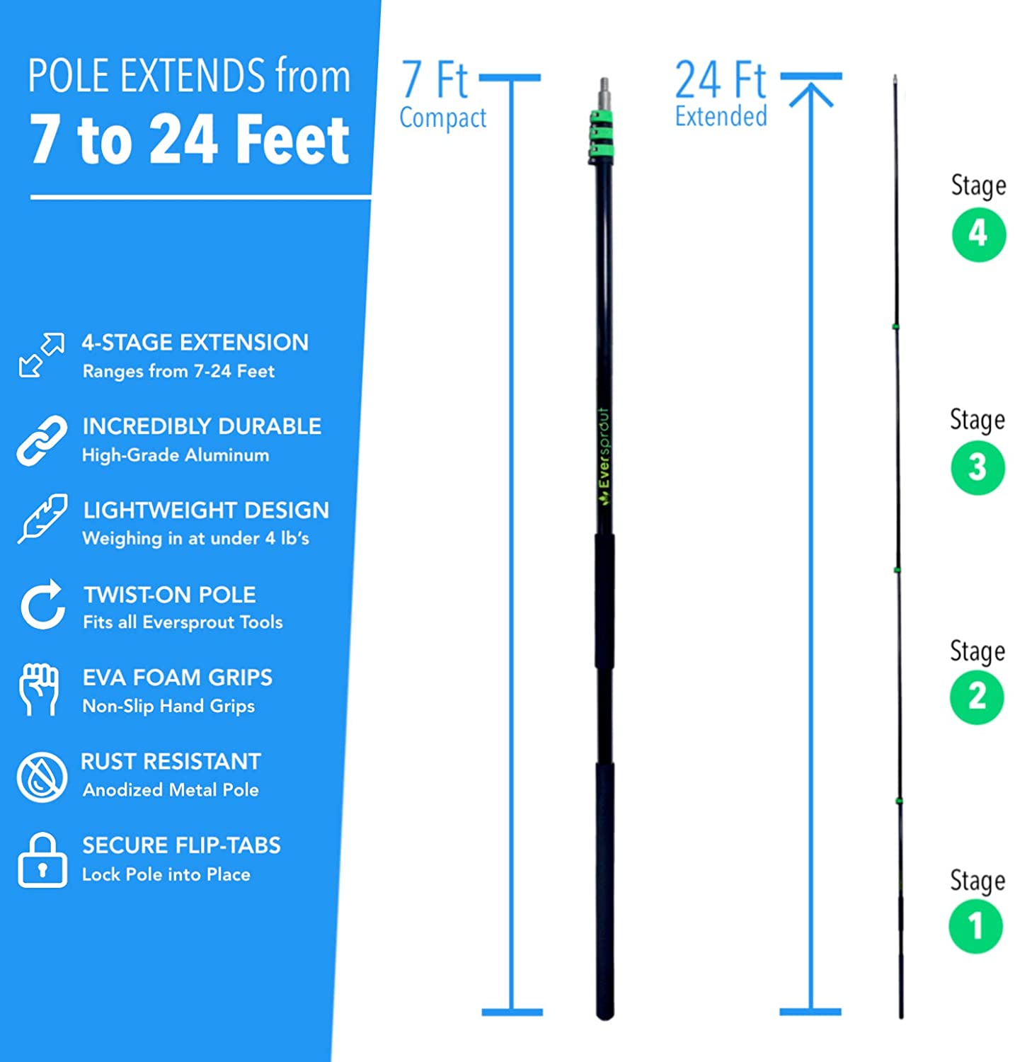 EVERSPROUT 7'-24' Aluminum Telescopic Extension Pole