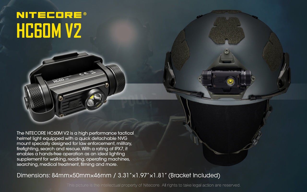 Nitecore HC60M V2 1200 Lumen NVG Mountable Rechargeable Helmet Light