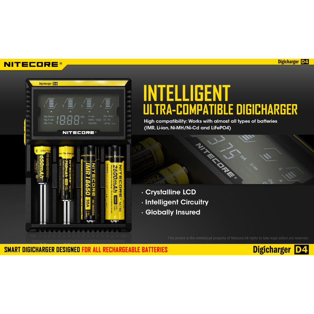 Nitecore D4 Digicharger Universal Charger 18650 RCR123A 17650 17670 14500 AA AAA