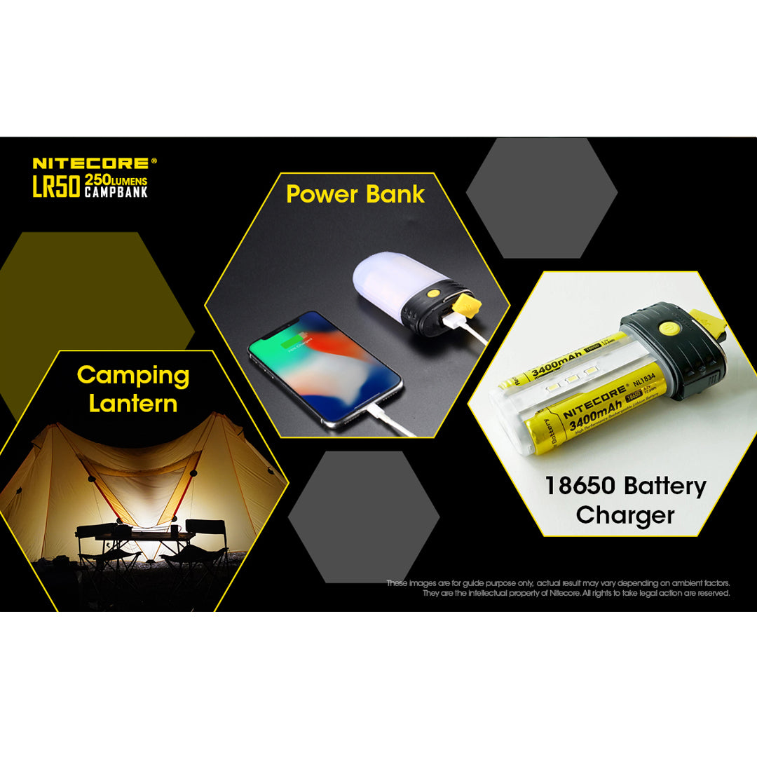 Nitecore LR50 250 Lumen Campbank USB Rechargeable LED Camping Lantern