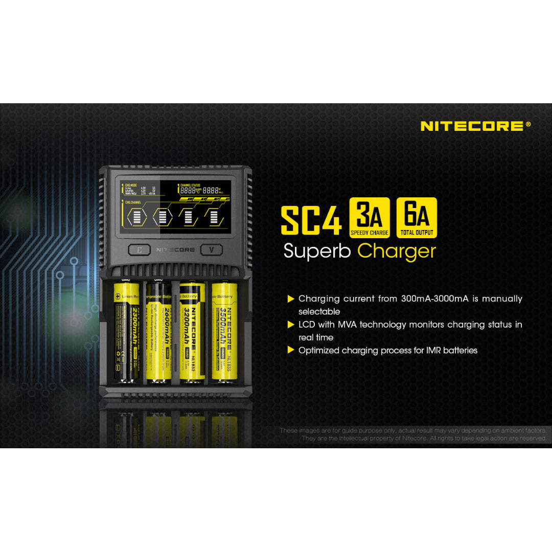 Nitecore SC4 Superb Charger 4-Slot Universal Charger for 18650 17650 17670 RCR123A 16340 14500 Batteries