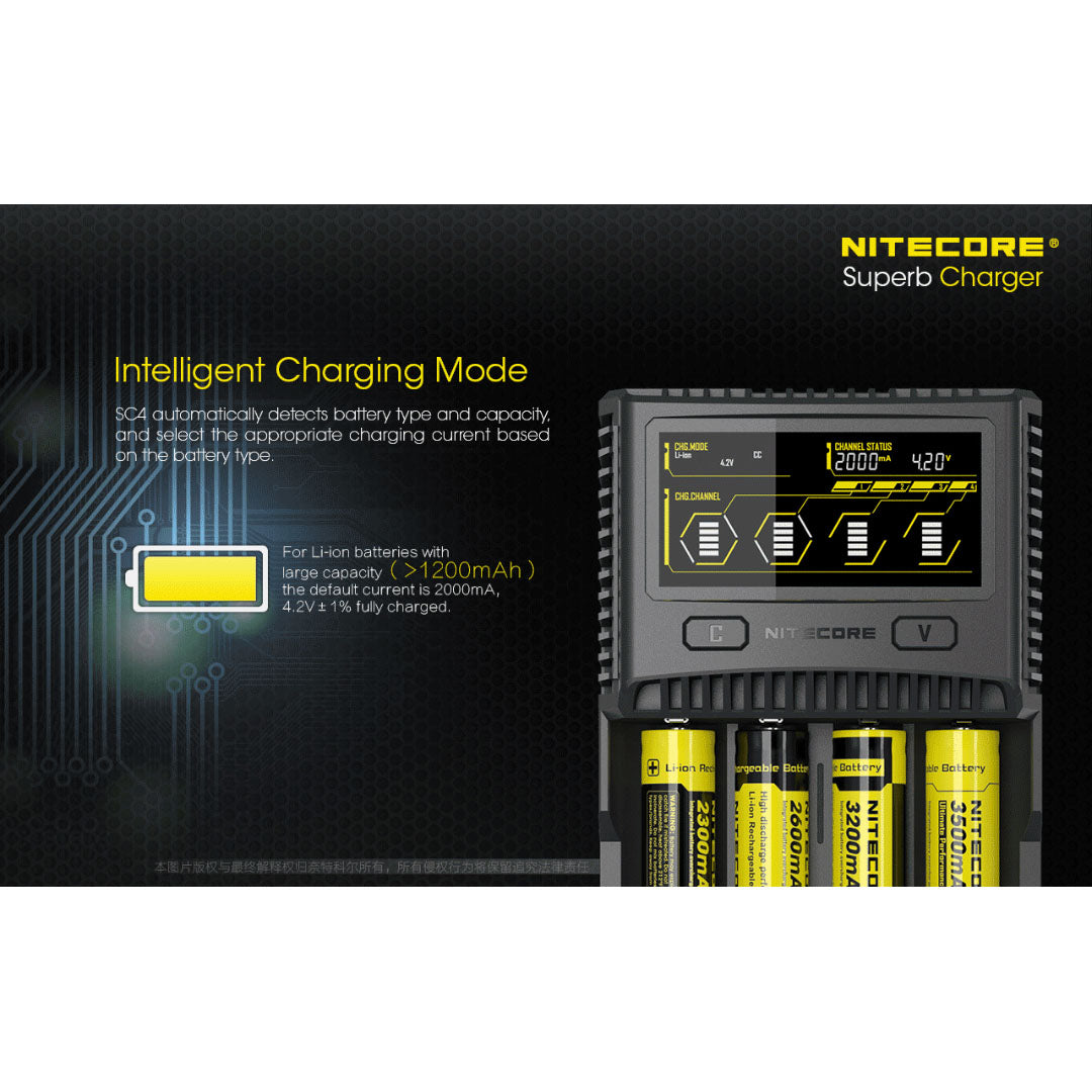 Nitecore SC4 Superb Charger 4-Slot Universal Charger for 18650 17650 17670 RCR123A 16340 14500 Batteries