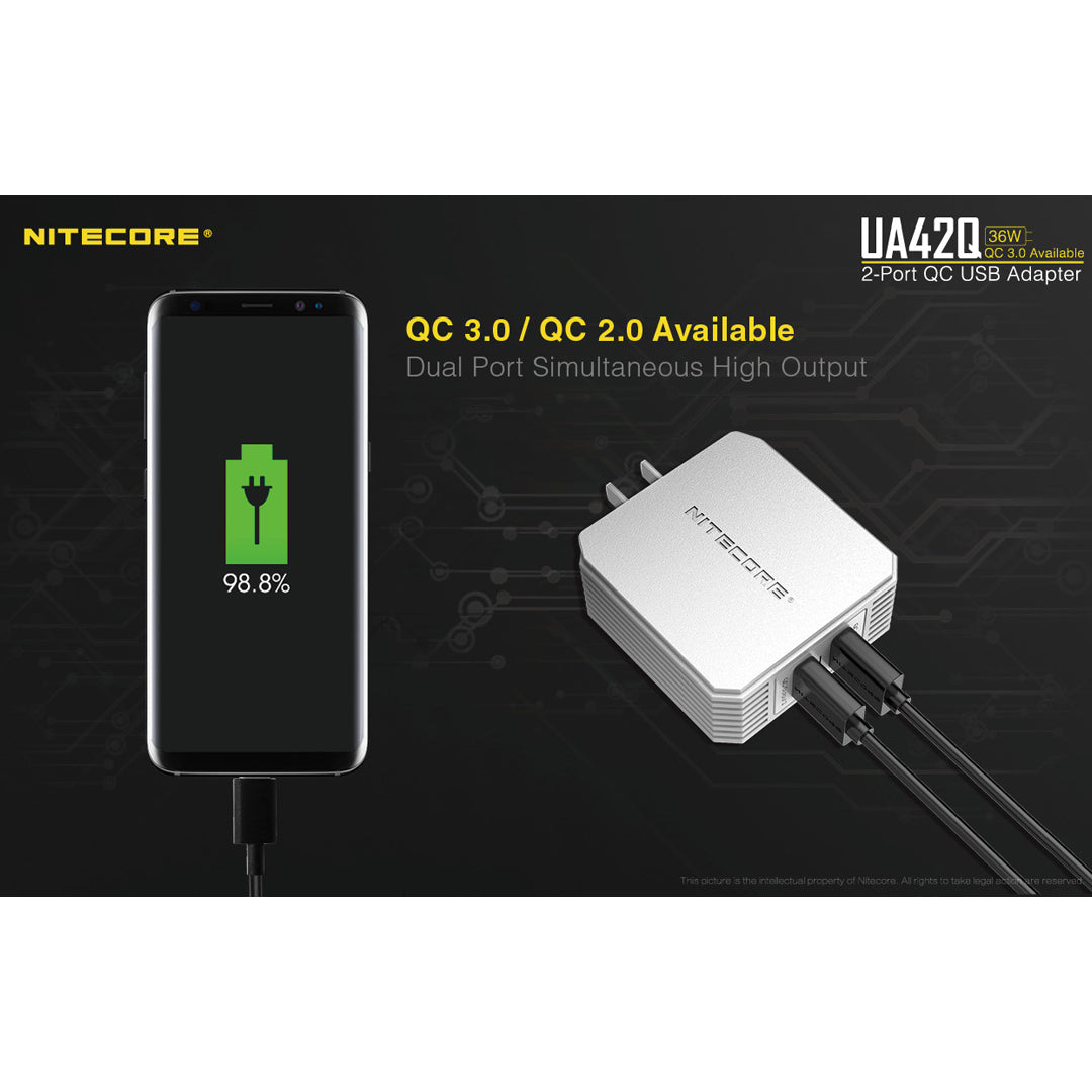 Nitecore UA42Q 2-Port Quick Charge USB 2.0 & 3.0 Adapter