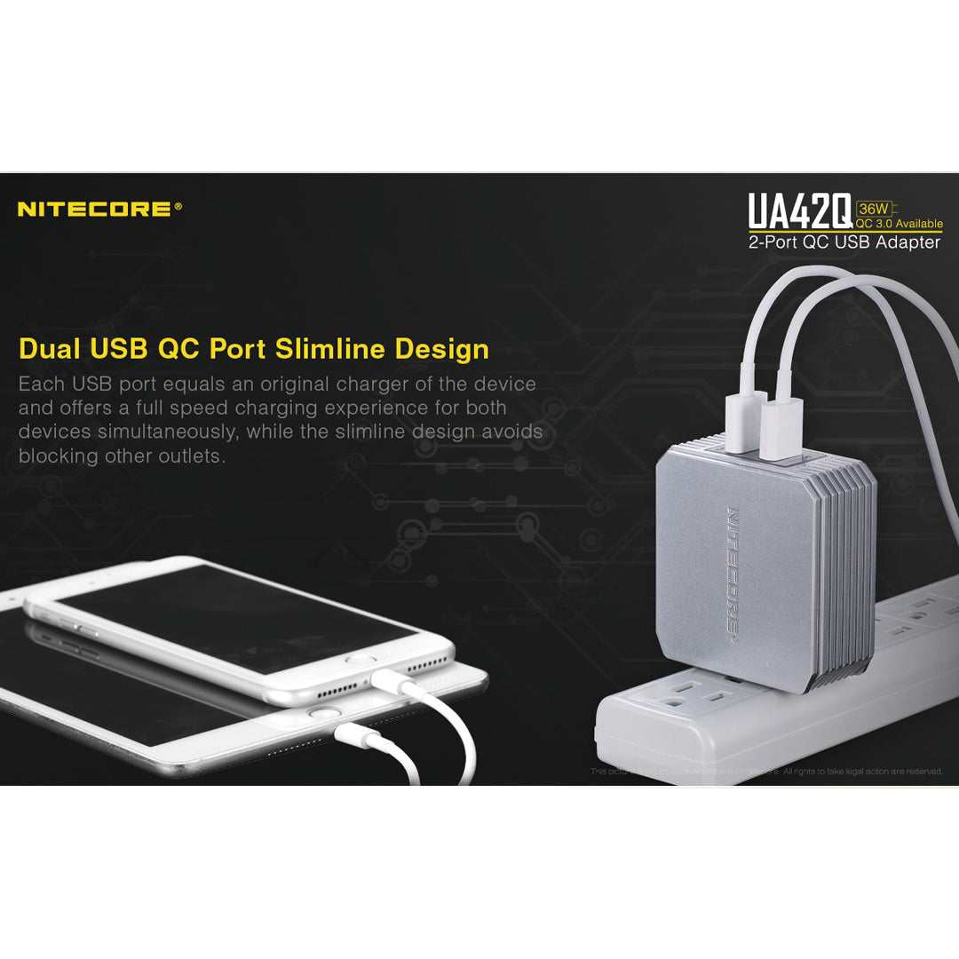 Nitecore UA42Q 2-Port Quick Charge USB 2.0 & 3.0 Adapter