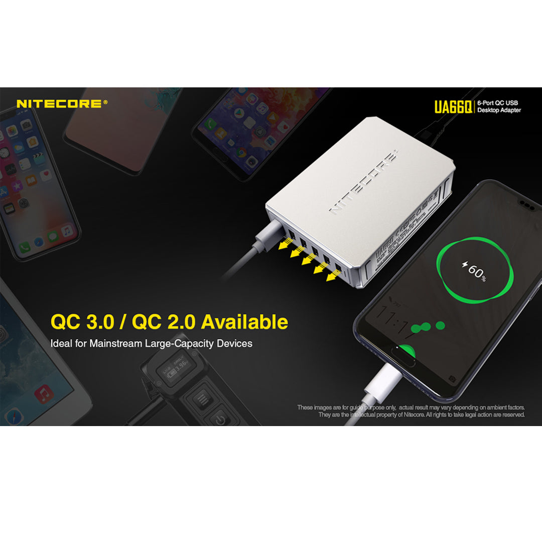 Nitecore UA66Q 6-Port 68W Quick Charge QC 3.0 2.0 USB Power Adapter