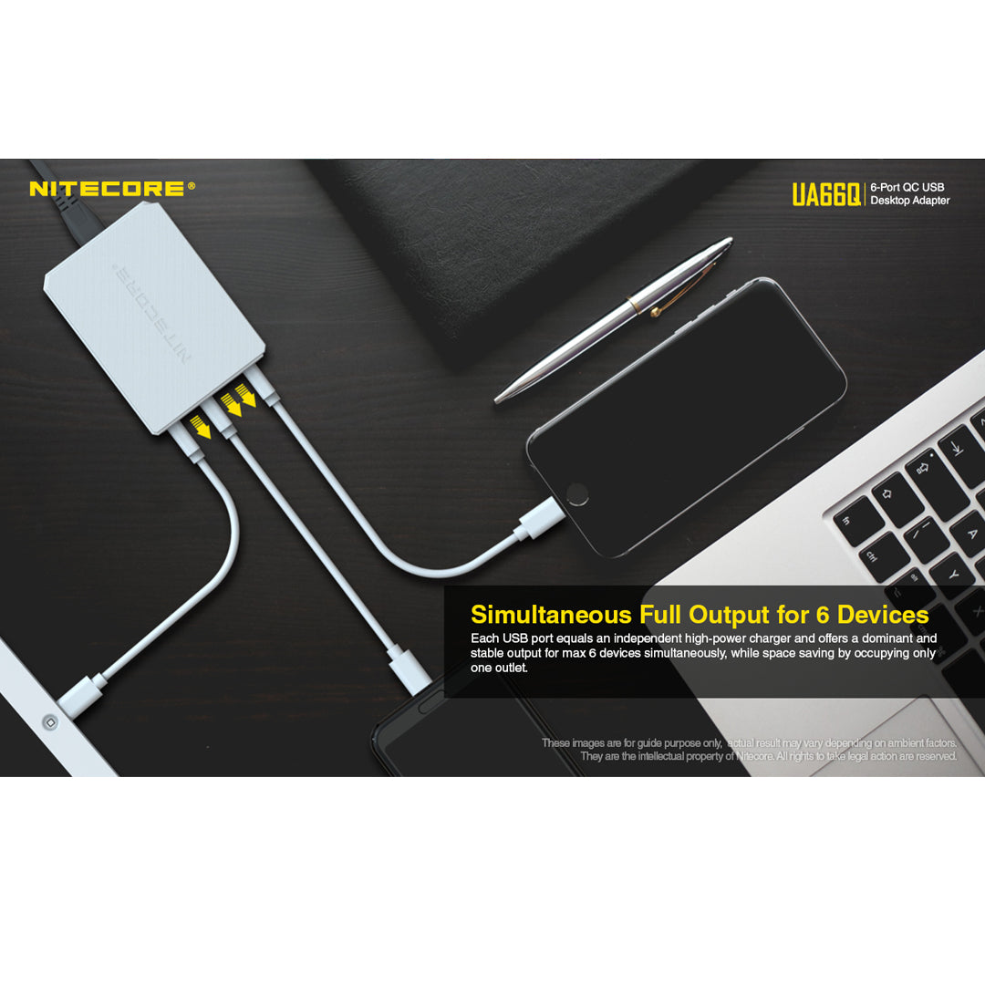 Nitecore UA66Q 6-Port 68W Quick Charge QC 3.0 2.0 USB Power Adapter