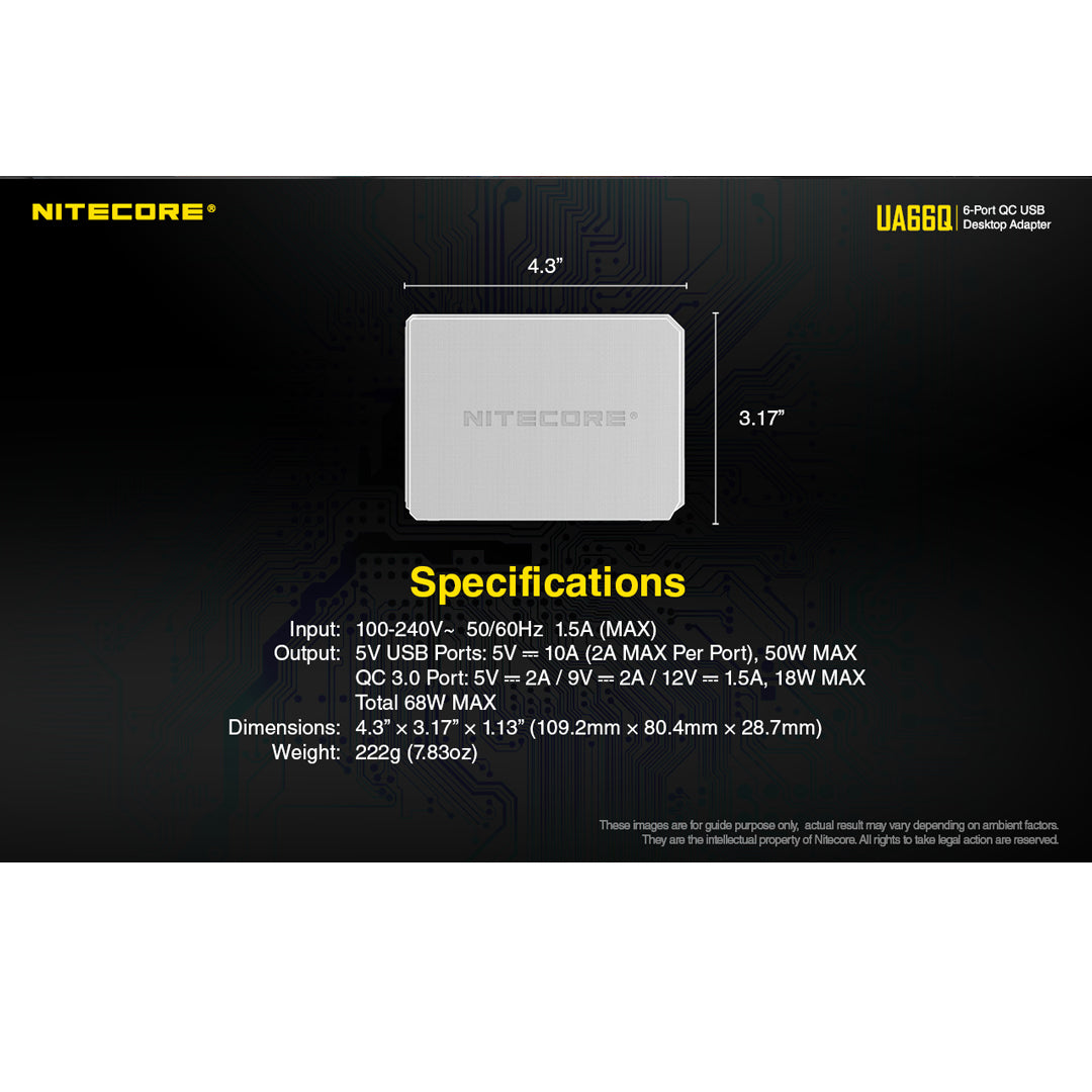 Nitecore UA66Q 6-Port 68W Quick Charge QC 3.0 2.0 USB Power Adapter