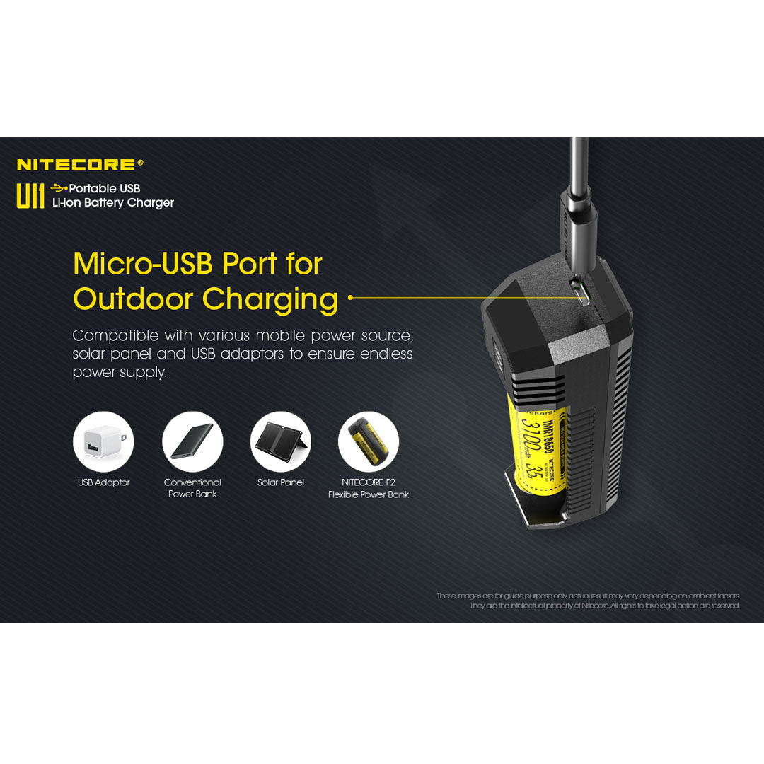 Nitecore UI1 Single-Slot Intelligent USB Lithium-ion Battery Charger for 18650, 18350, 20700, 21700 etc