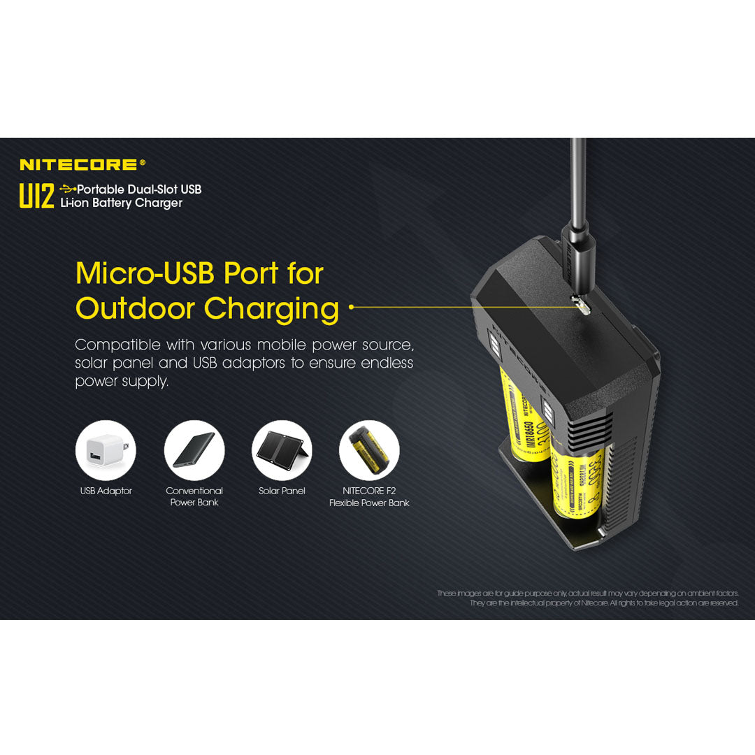 Nitecore UI2 Dual-Slot Intelligent USB Lithium-ion Battery Charger for 18650, 18350, 20700, 21700 etc