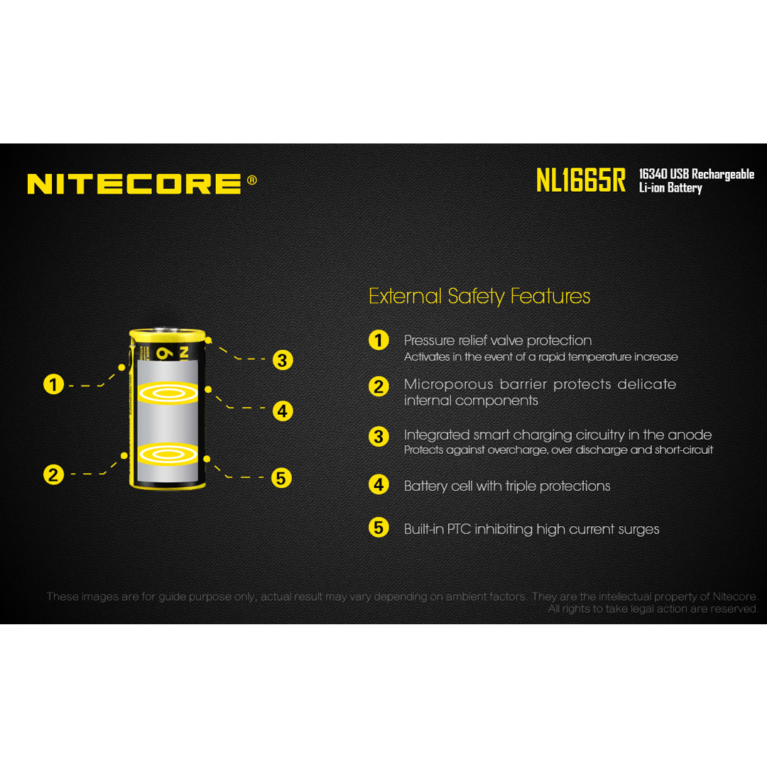 Nitecore NL1665R 650mAh Rechargeable RCR123A 16340 Battery