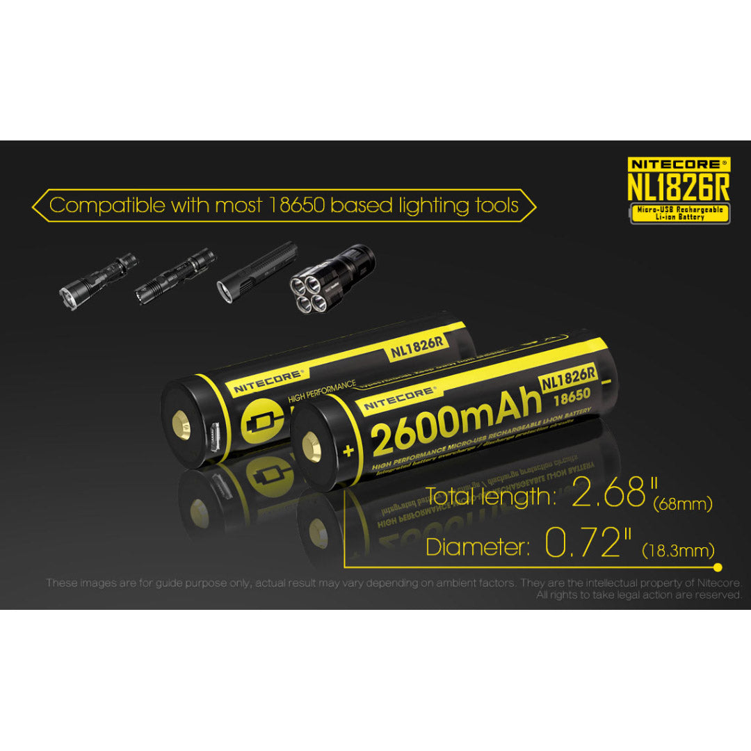 Nitecore NL1826R 2600mAh USB Rechargeable 18650 Battery