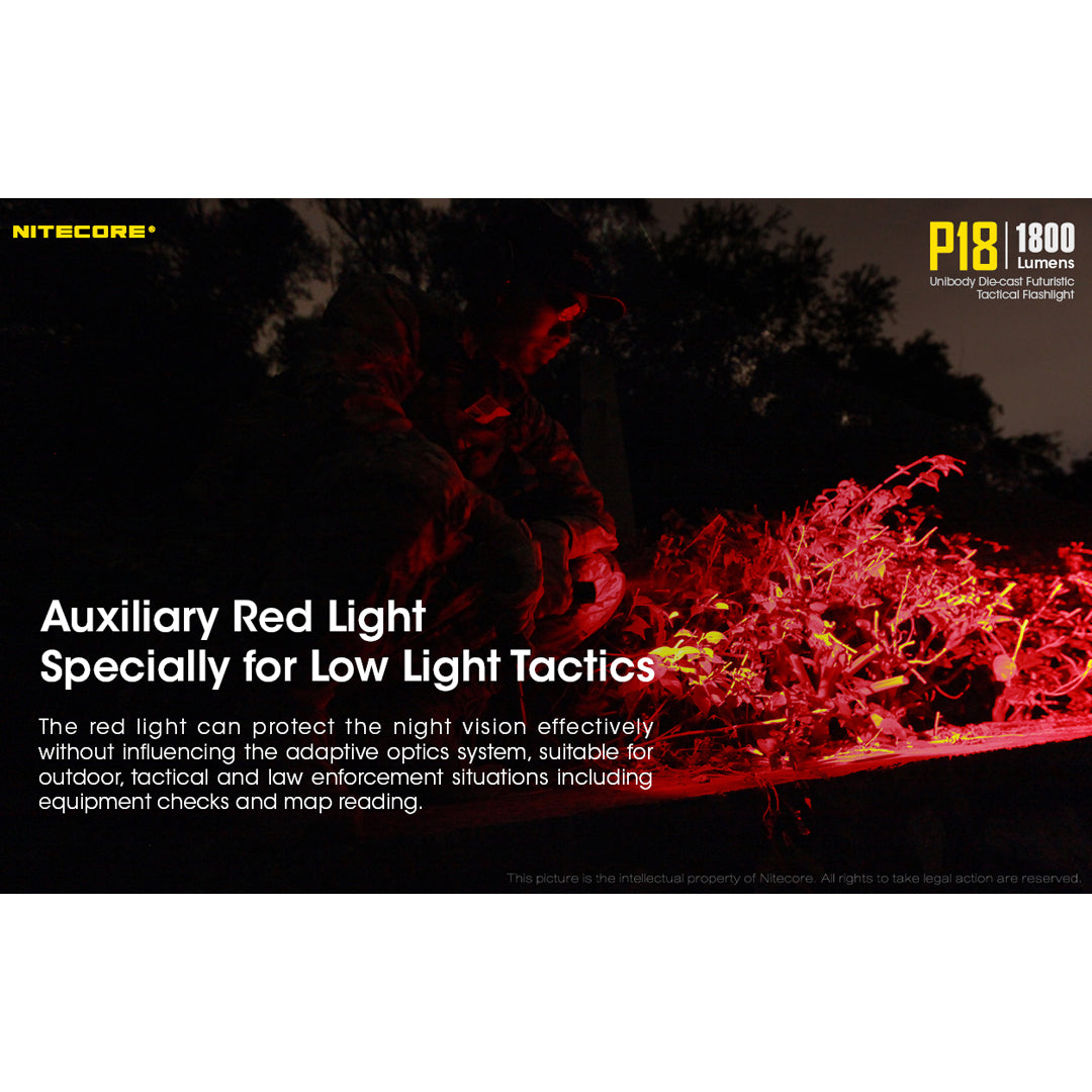 Nitecore P18 1800 Lumen EDC Flashlight with Red LED