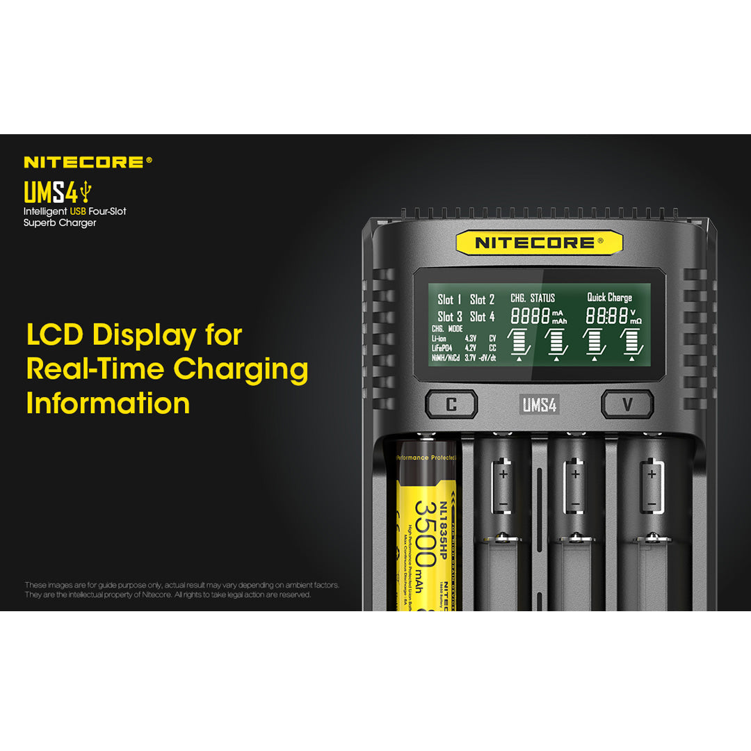 Nitecore UMS4 Four Slot USB Fast Charger for 18650 and 21700 Batteries