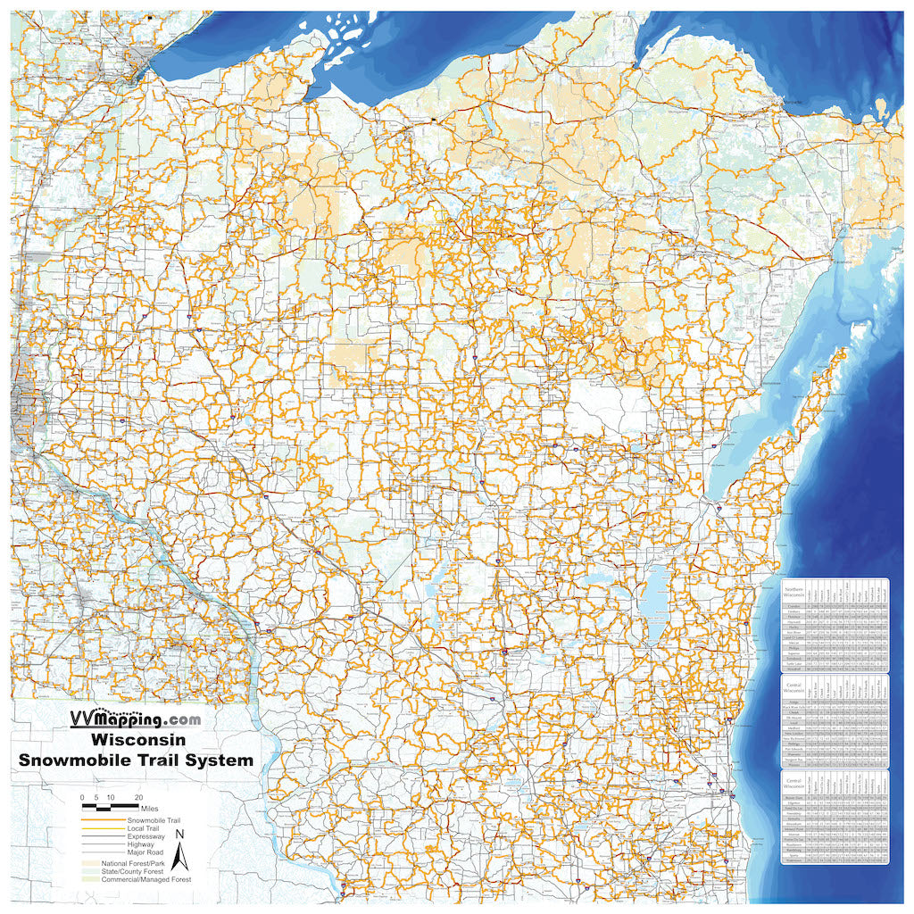 VVMapping Wisconsin Snowmobile Wall Map