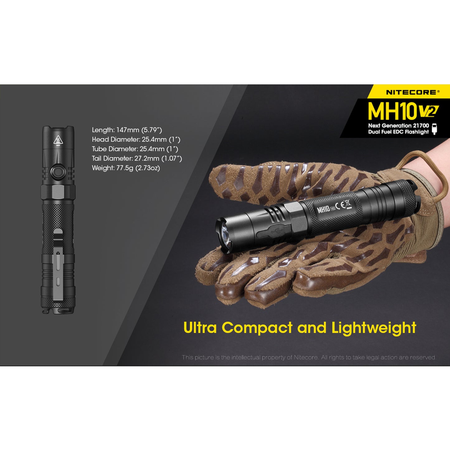 Nitecore MH10 v2 1200 Lumen USB-C Rechargeable Flashlight