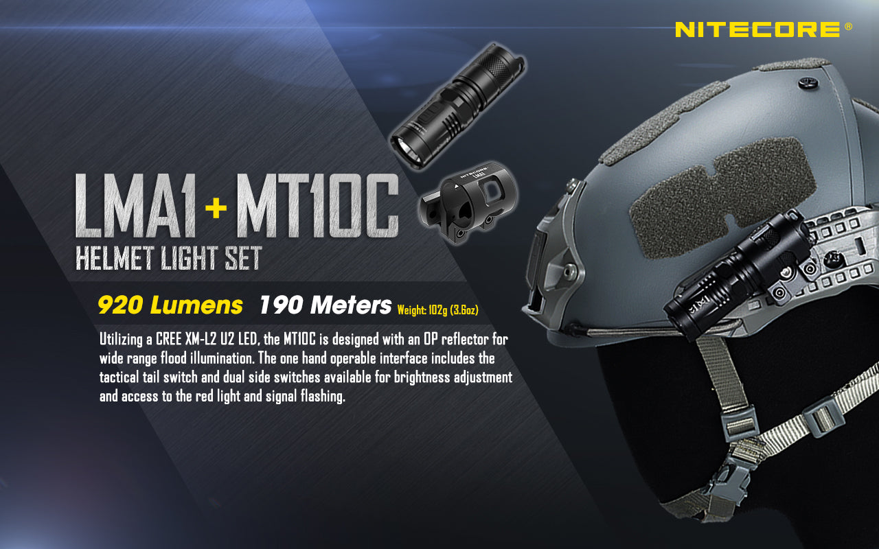 Nitecore MT10C 920 Lumen Rotary Rechargeable Helmet Light Kit