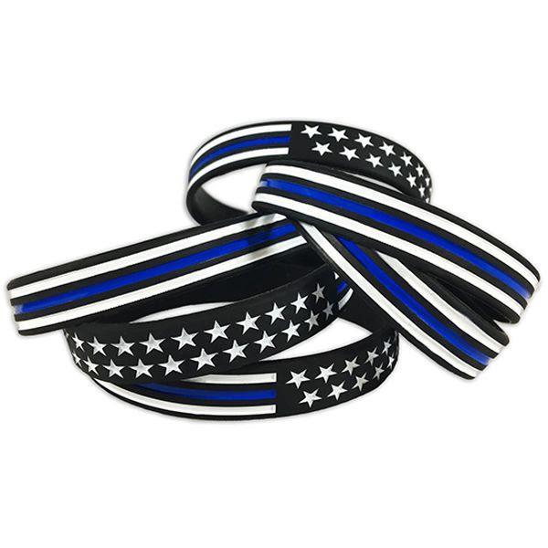 Thin Blue Line American Flag Bracelet 7"